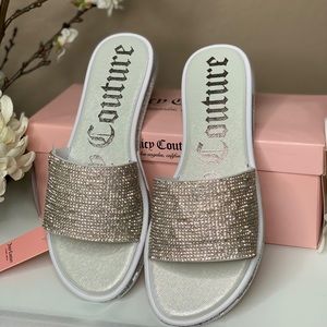 Juicy Courture Rhinestone Slide Sandals - Silver/White